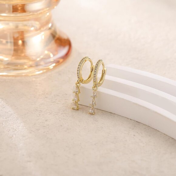 ⚡Gold Silver Dangle Earring and Hoop Stud Set for Women 14K Plated Hypoallergeni - Picture 5 of 7